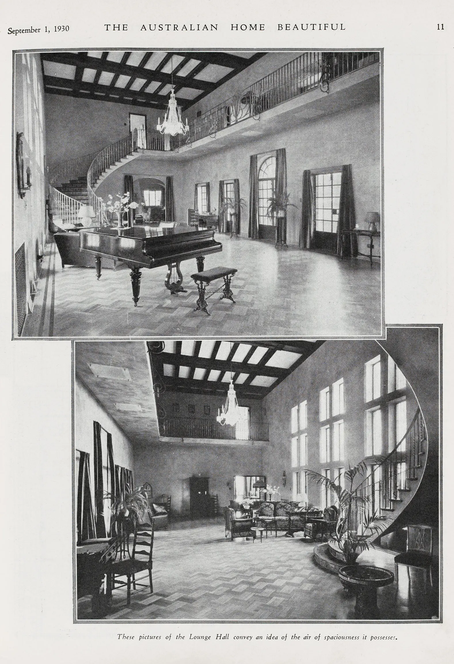 Old pictures of the Amberley lounge hall from 1930 Australian Homes Beautiful magazine.